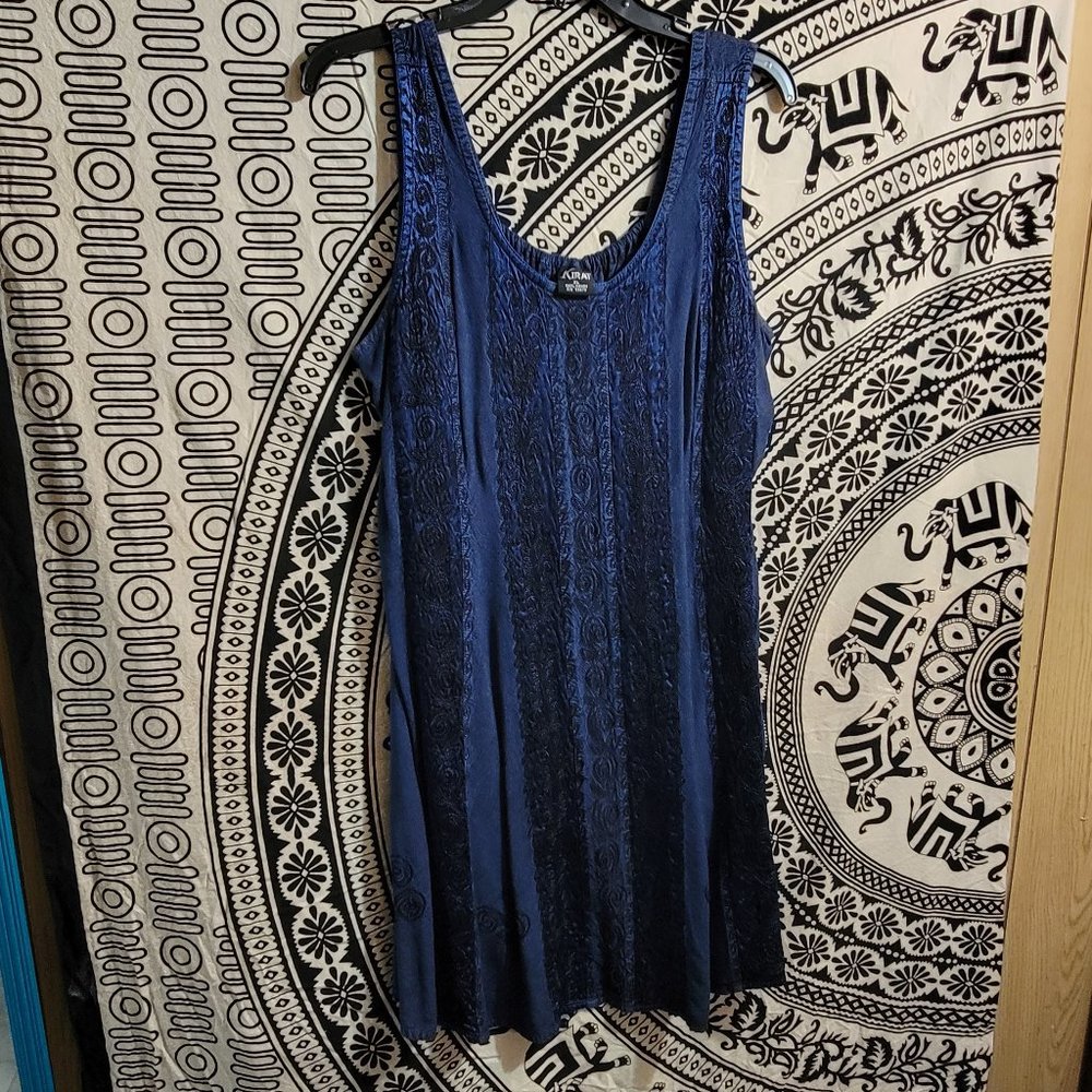 Blue Vintage Boho Mini Dress